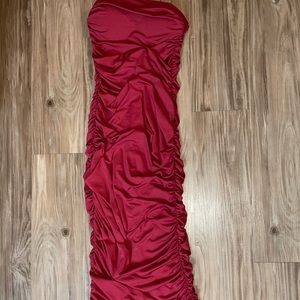 Red velvet Dress with ruffles.